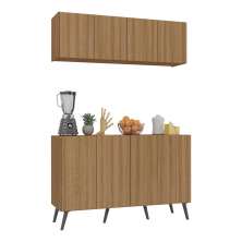 Kit Armário de Cozinha Aéreo e Balcão 4 Portas Retrô Multimóveis MP2170 Rustic/Preto
