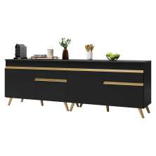 Kit Armário de Cozinha Gabinete Pia 120cm Veneza Multimóveis MP2159 Preto/Dourado