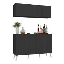 Kit Bar Armário Aéreo e Aparador 4 Portas Retrô Multimóveis MP1086 Preto/Branco