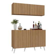 Kit Bar Armário Aéreo e Aparador 4 Portas Retrô Multimóveis MP1086 Rustic/Branco