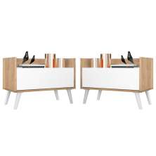 Kit c/ 2 Mesas de Cabeceira 80 cm c/ Pés Retrô Multimóveis Rustic/Branco
