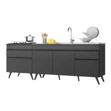 Kit com 2 Balcões de Cozinha 150cm e 70cm Veneza Multimóveis V2073 Preto