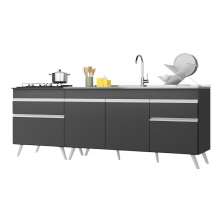 Kit com 2 Balcões de Cozinha 150cm e 70cm Veneza Multimóveis V2073 Preto/Branco