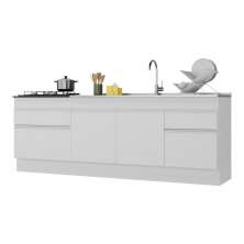 Kit com 2 Balcões de Cozinha 150cm e 70cm com Rodapé Veneza Multimóveis V2108 Branco
