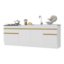 Kit com 2 Balcões de Cozinha 150cm e 70cm com Rodapé Veneza Multimóveis V2108 Branco/Dourado