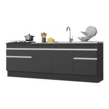 Kit com 2 Balcões de Cozinha 150cm e 70cm com Rodapé Veneza Multimóveis V2108 Preto/Branco