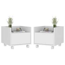 Kit com 2 Mesas de Cabeceira 40 cm com Rodízios Multimóveis MP4045 Branca