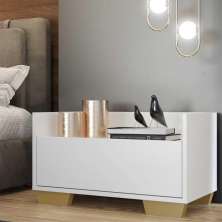 Mesa de Cabeceira 60 cm c/ Pés Quadrados Multimóveis Branca/Natural