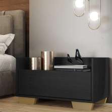Mesa de Cabeceira 60 cm c/ Pés Quadrados Multimóveis Preta/Natural