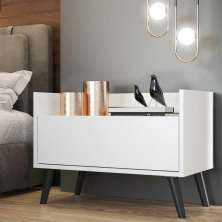 Mesa de Cabeceira 60 cm c/ Pés Retrô Multimóveis Branca/Preta