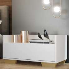 Mesa de Cabeceira 80 cm c/ Pés Quadrados Multimóveis Branca/Natural