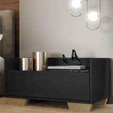 Mesa de Cabeceira 80 cm c/ Pés Quadrados Multimóveis Preta/Natural