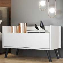 Mesa de Cabeceira 80 cm c/ Pés Retrô Multimóveis Branca/Preta