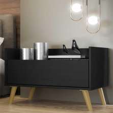 Mesa de Cabeceira 80 cm c/ Pés Retrô Multimóveis Preta/Natural