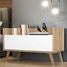 Mesa de Cabeceira 80 cm c/ Pés Retrô Multimóveis Rustic/Branco/Natural