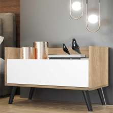Mesa de Cabeceira 80 cm c/ Pés Retrô Multimóveis Rustic/Branco/Preto