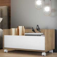 Mesa de Cabeceira 80 cm c/ Rodízios Multimóveis Rustic/Branco