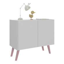 Mesa de Cabeceira Retrô 2 Portas Multimóveis MP4133 Branca/Rosa