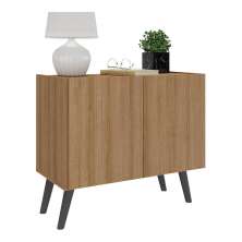 Mesa de Cabeceira Retrô 2 Portas Multimóveis MP4133 Rustic/Preta