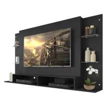 Painel TV 60" c/ Suporte e Prateleiras de Vidro Nairóbi Multimóveis Preto