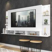Painel TV 65" c/ Prateleiras de Vidro Nairóbi Plus Multimóveis Branco
