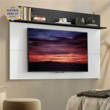 Painel c/ Suporte TV 65" e Prateleira Amsterdã Plus Multimóveis Branco/Preto