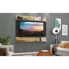 Painel com Suporte TV 65" e Prateleiras Amsterdã Classic Multimóveis Preto/Rustic