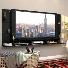 Painel p/ TV 65" c/ prateleiras vidro Braga Plus Multimóveis