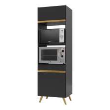 Paneleiro 2 Portas 63cm para Forno e Microondas Veneza Multimóveis V3679 Preto/Dourado