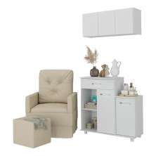 Poltrona de Amamentação com Puff e Armário/Balcão Multimóveis MP4212 Branco/Bege