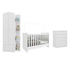 Quarto Infantil Completo João e Maria com berço 4 em 1 + colchão Multimóveis + Roupeiro e cômoda Bco