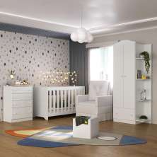Quarto Infantil Completo com Poltrona de Amamentação e Puff Multimóveis MP4086 Branco