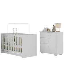 Quarto Infantil com Berço 3 em 1 e Cômoda Algodão Doce Multimóveis MP4249 Branco
