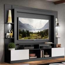 Rack Estante TV 65" com Leds Berlim Multimóveis Preto/Branco
