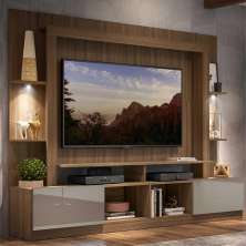 Rack Estante c/ Suporte TV 65" e Leds Berlim Multimóveis Madeirado/Lacca Fumê