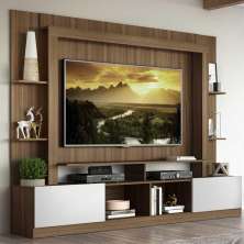 Rack Estante com Painel TV 65" e 2 portas Rio Multimóveis Madeirado/Branco