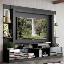 Rack Estante com Painel TV 65" e Espelho Oslo Multimóveis Preto/Branco