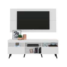 Rack Retrô com Painel e Suporte para TV até 65" Multimóveis Flórida FG3134 Branco/Preto