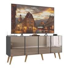 Rack TV até 50 Polegadas 4 Portas Retrô com Espelhos Multimóveis MP1082 Grafite/Natural