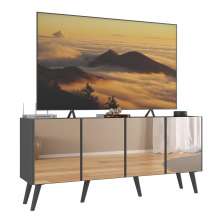 Rack TV até 50 Polegadas 4 Portas Retrô com Espelhos Multimóveis MP1082 Grafite/Preto