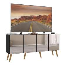 Rack TV até 50 Polegadas 4 Portas Retrô com Espelhos Multimóveis MP1082 Preto/Natural