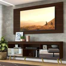 Rack c/ Painel P/TV 65", espelho e pés retrô Flórida Multimóveis Duna/Natural