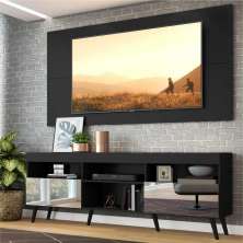 Rack c/ Painel P/TV 65", espelho e pés retrô Flórida Multimóveis Preto