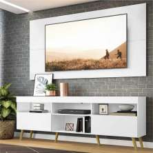 Rack c/ Painel P/TV até 65" e Pés Retrô Flórida Multimóveis Branco/Natural