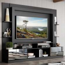 Rack c/ Painel TV 65" Portas c/ Espelho Oslo Multimóveis Preto/Madeirado