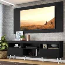 Rack c/ Painel e Suporte TV 65" e Pés Retrô Flórida Multimóveis Preto/Branco