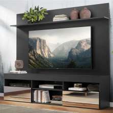 Rack com Espelho e Painel TV 65" com Suporte  e Prateleira Madri Multimóveis Preto