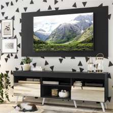 Rack com Espelho, Pés Retrô e Painel TV 65" com 2 Portas Londres Multimóveis Preto/Branco
