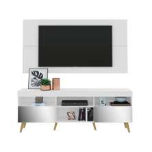 Rack com Painel Retrô com Espelho para TV até 65" Multimóveis Flórida FG3138 Branco/Natural