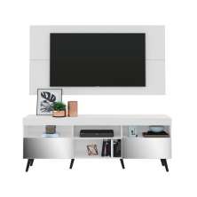 Rack com Painel Retrô com Espelho para TV até 65" Multimóveis Flórida FG3138 Branco/Preto